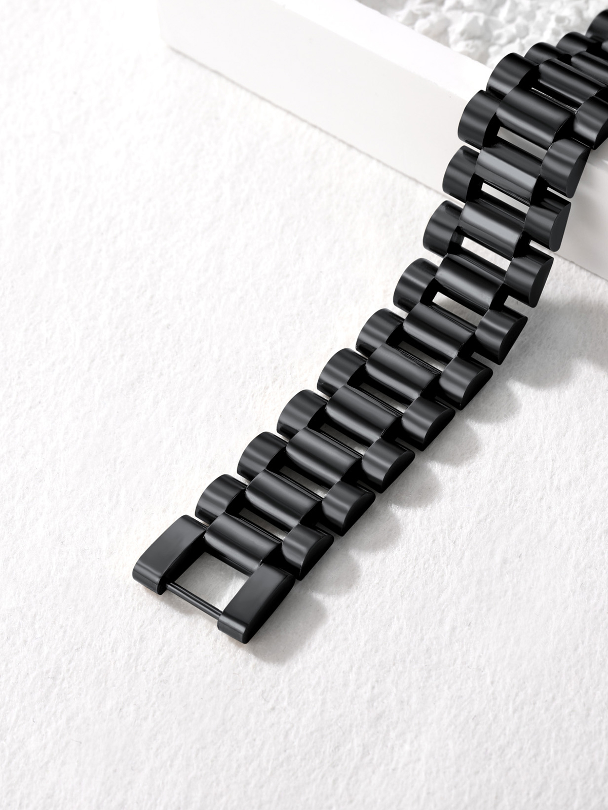 15mm Chunky Watchband Link Chain Bracelet in Black Plated