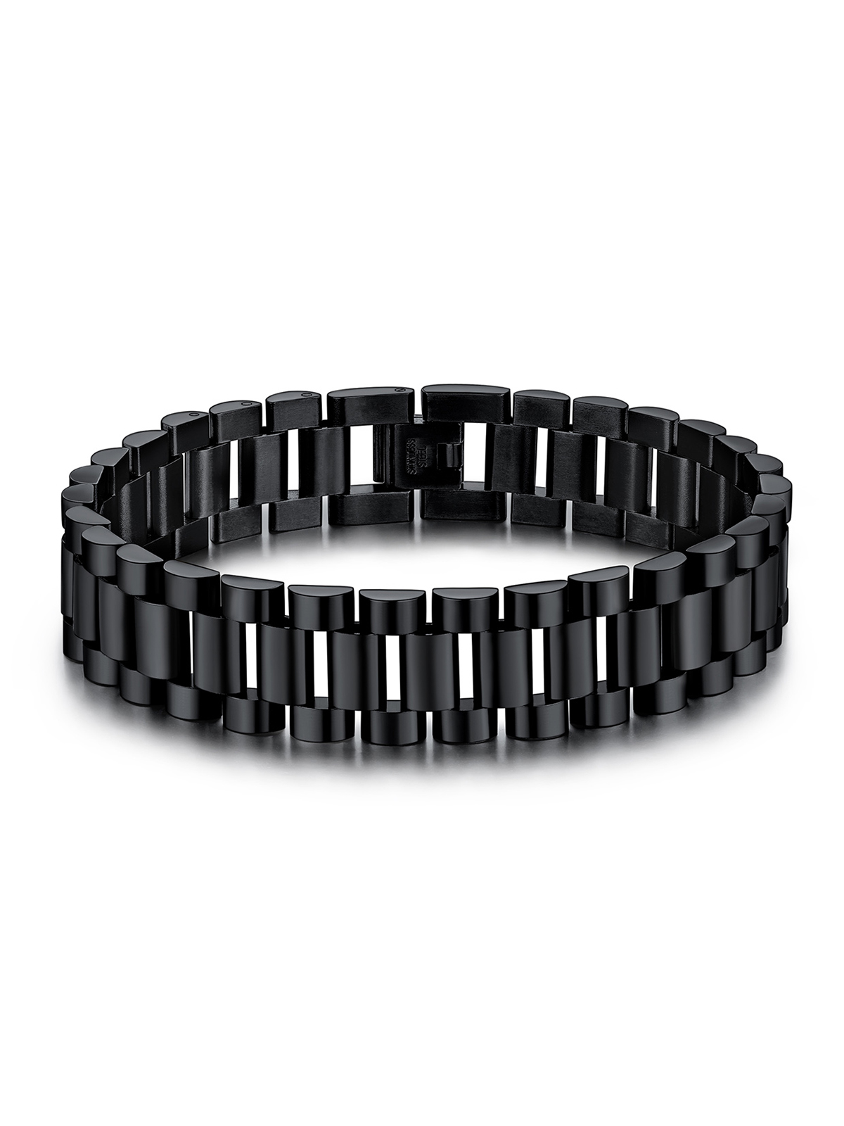 15mm Chunky Watchband Link Chain Bracelet in Black Plated