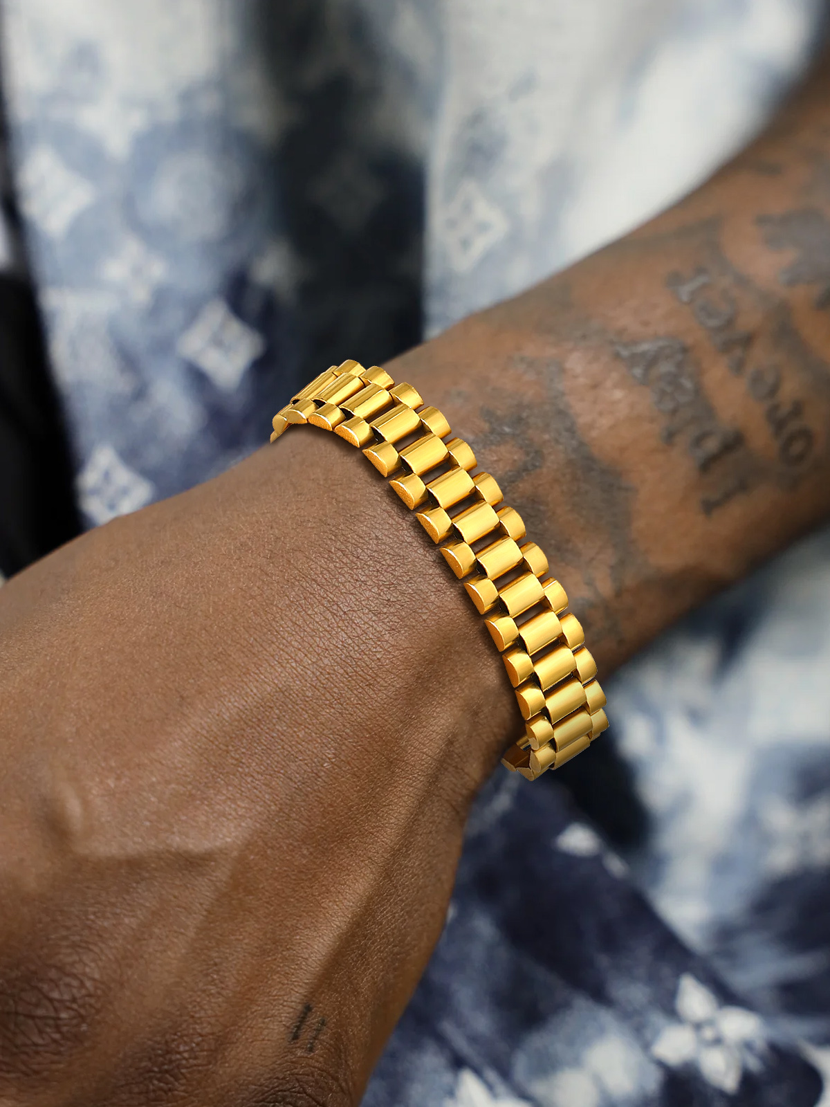 15mm Chunky Watchband Link Chain Bracelet in 18K Gold Plated