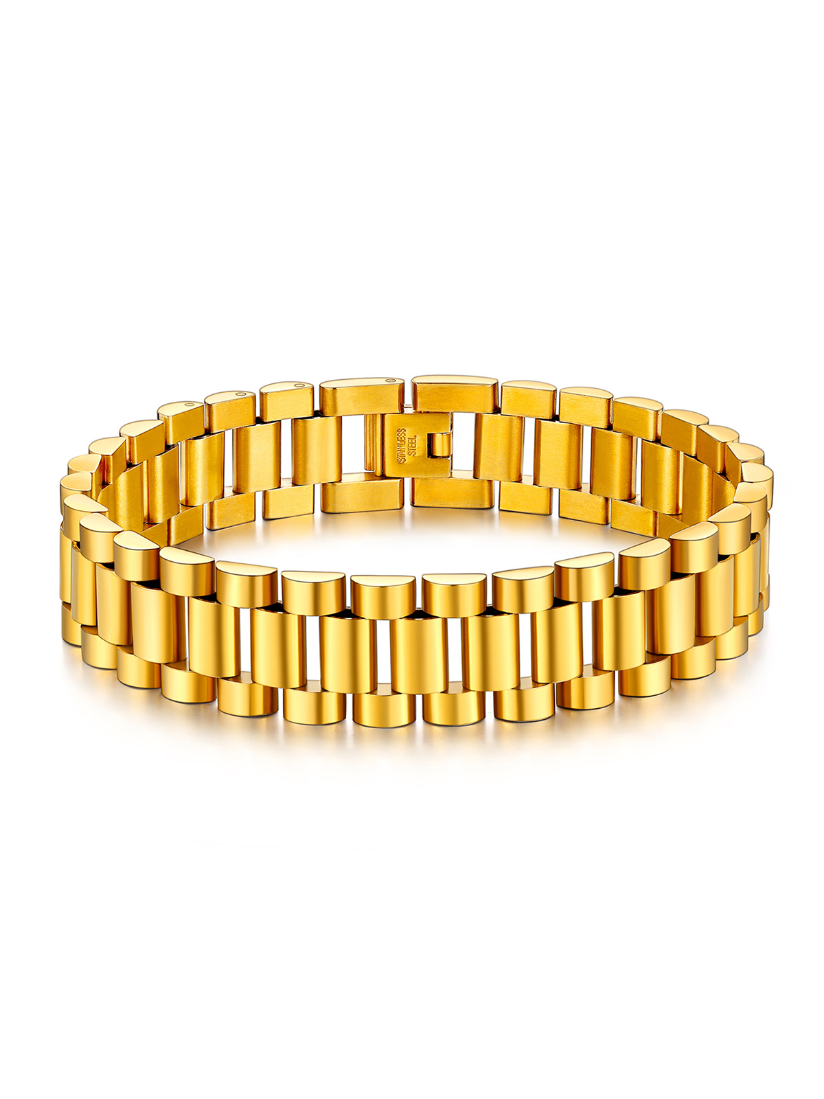 15mm Chunky Watchband Link Chain Bracelet in 18K Gold Plated