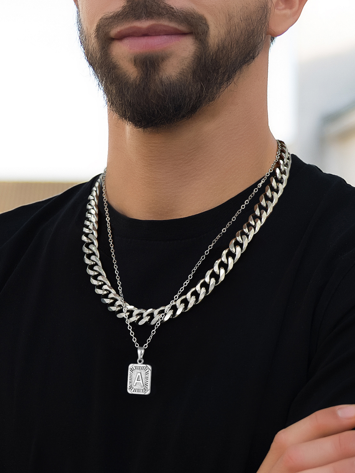 Square Initial A Pendant Monogram Necklace in Platinum