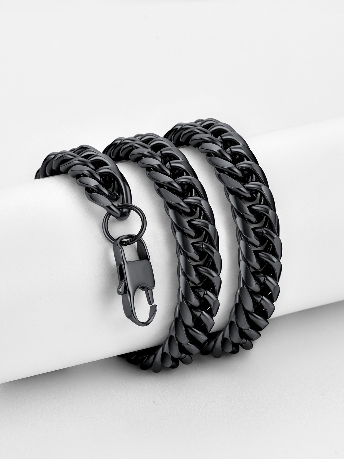 12mm Thick Chunky Franco Curb Link Chain Necklace in Black Plated