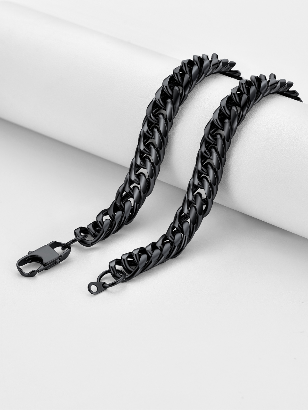 12mm Thick Chunky Franco Curb Link Chain Necklace in Black Plated