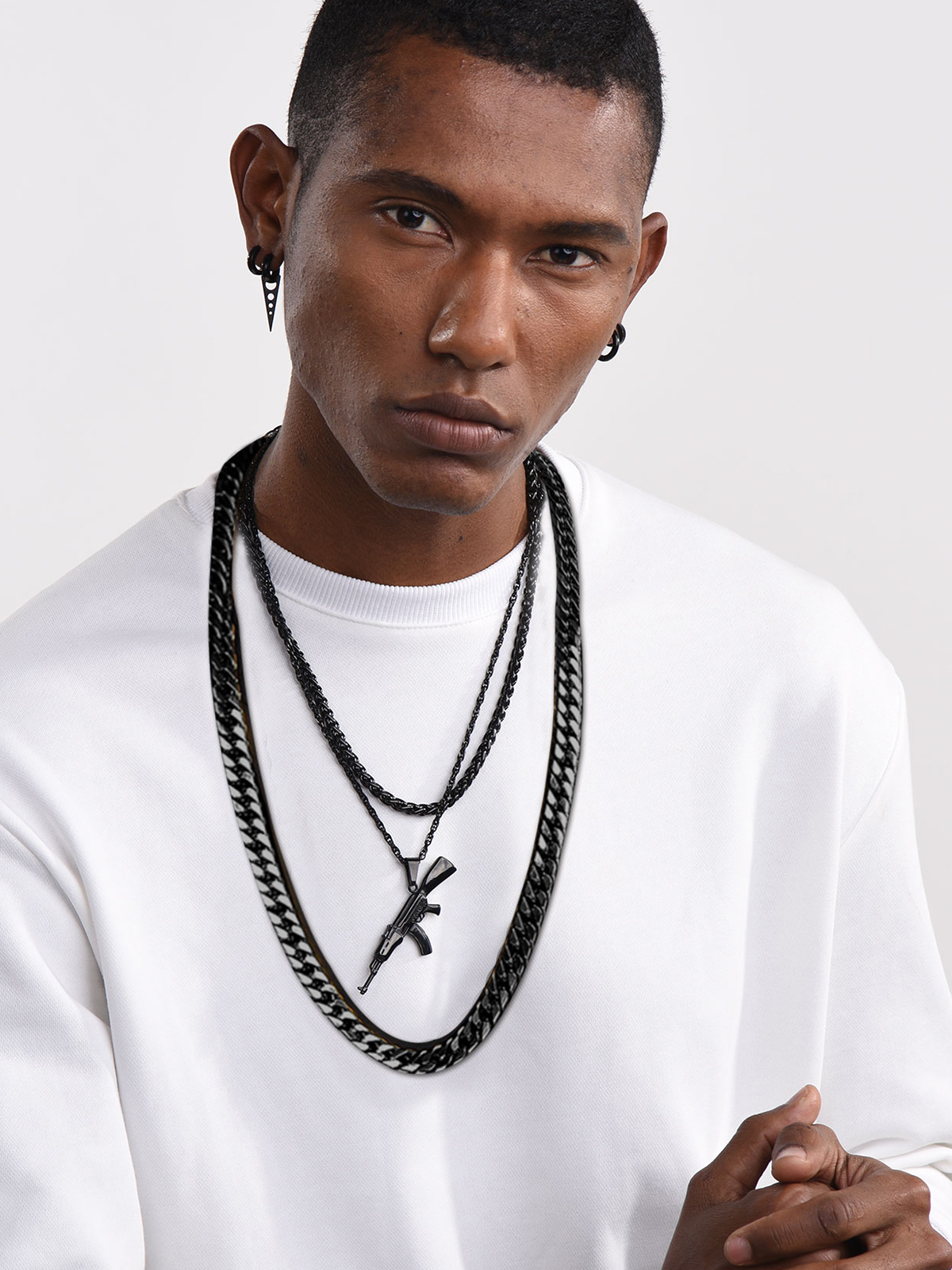 12mm Thick Chunky Franco Curb Link Chain Necklace in Black Plated