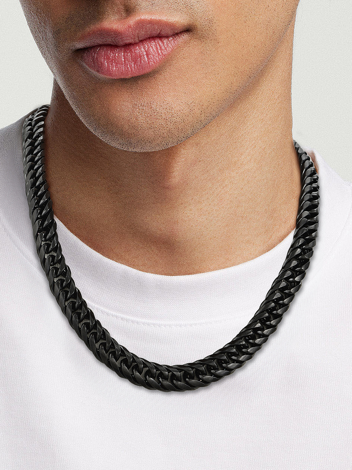 12mm Thick Chunky Franco Curb Link Chain Necklace in Black Plated