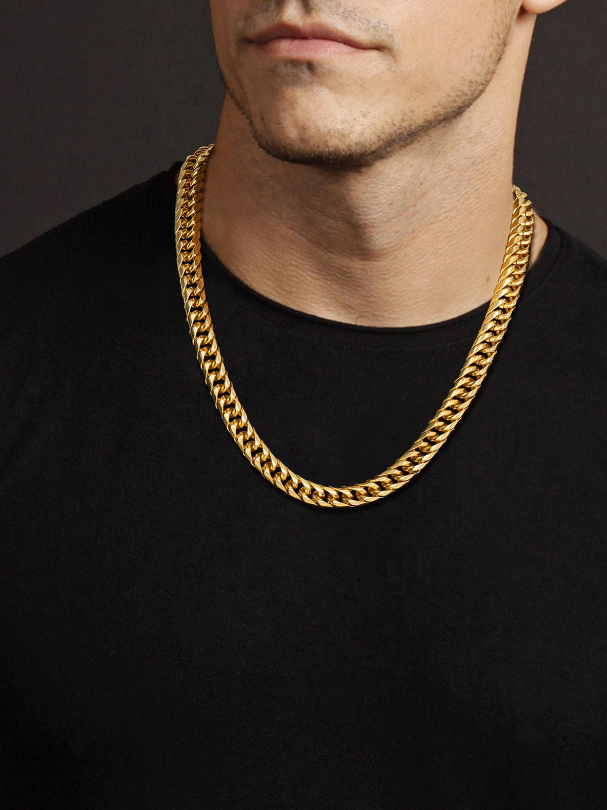 12mm Thick Chunky Franco Curb Link Chain Necklace in 18K Gold Plated