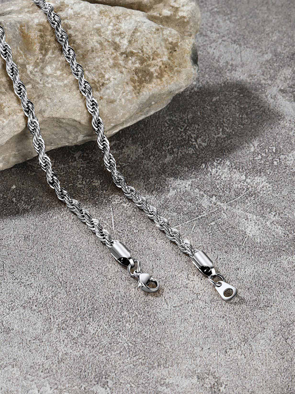 3mm Thick Twisted Rope Chain Necklace in Stainless