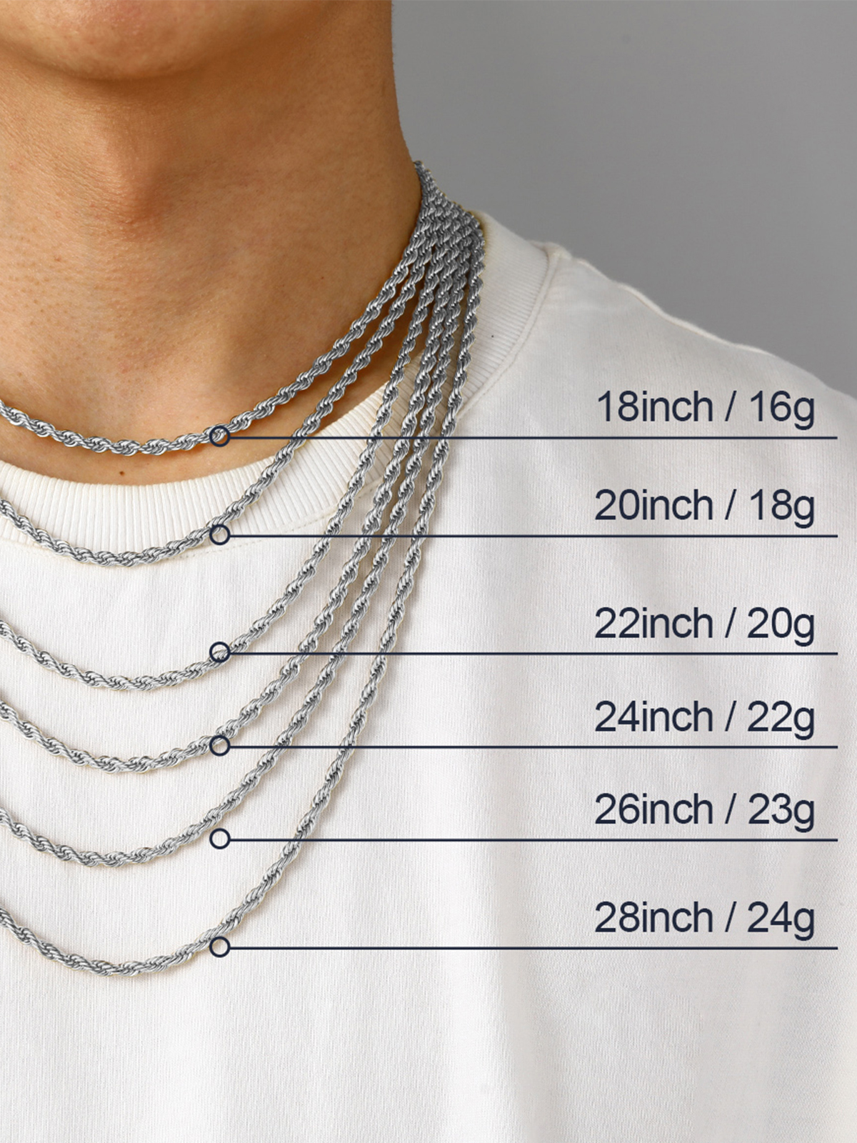 3mm Thick Twisted Rope Chain Necklace in Stainless