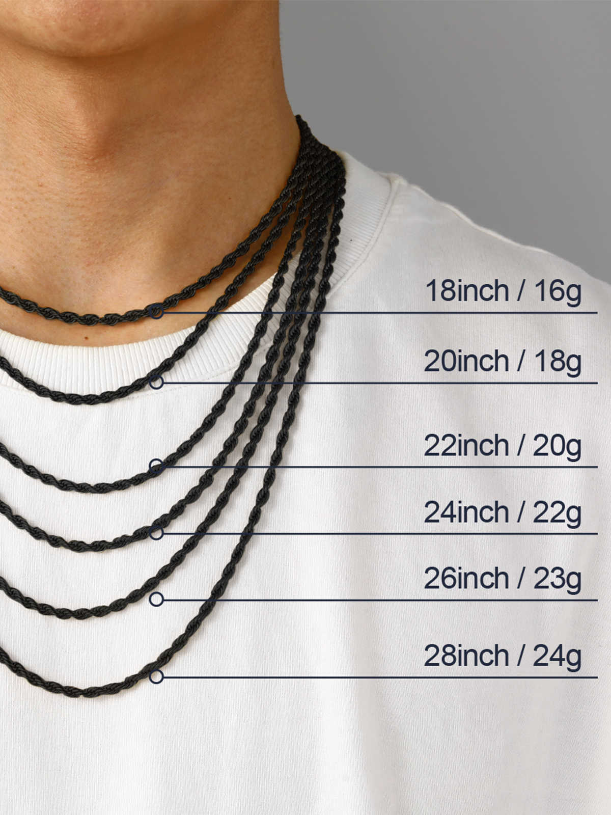 3mm Thick Twisted Rope Chain Necklace in Black Plated