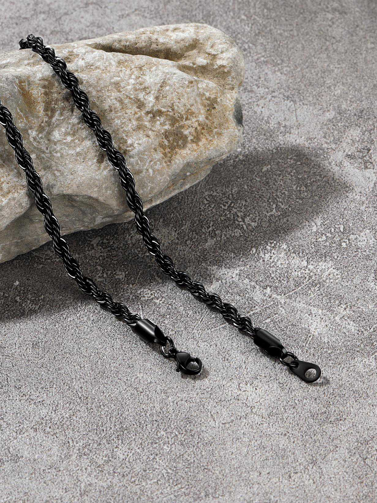 3mm Thick Twisted Rope Chain Necklace in Black Plated