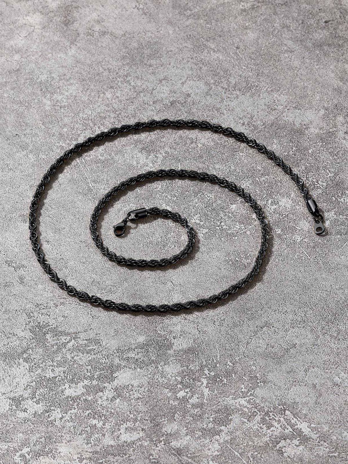 3mm Thick Twisted Rope Chain Necklace in Black Plated