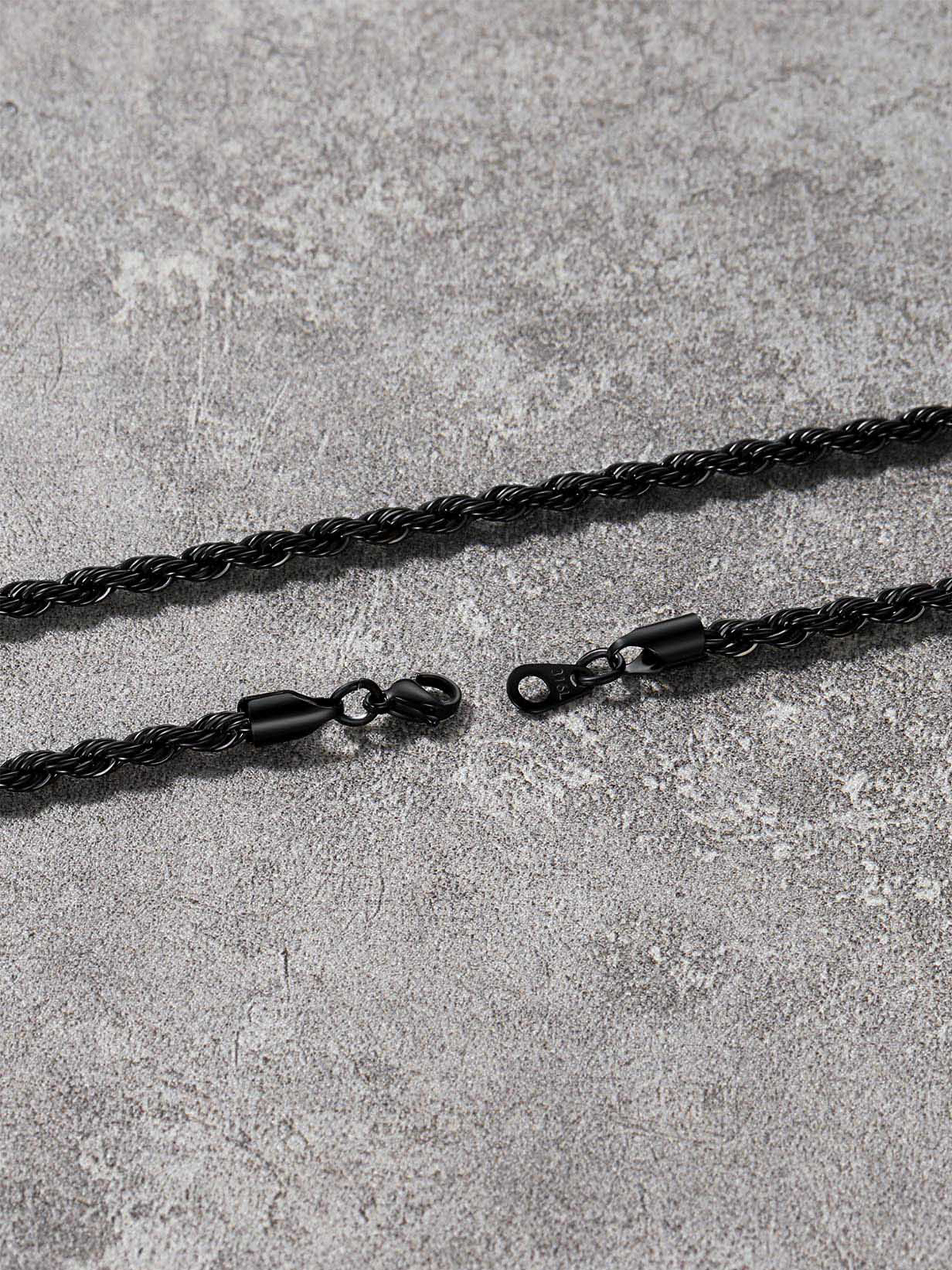 3mm Thick Twisted Rope Chain Necklace in Black Plated