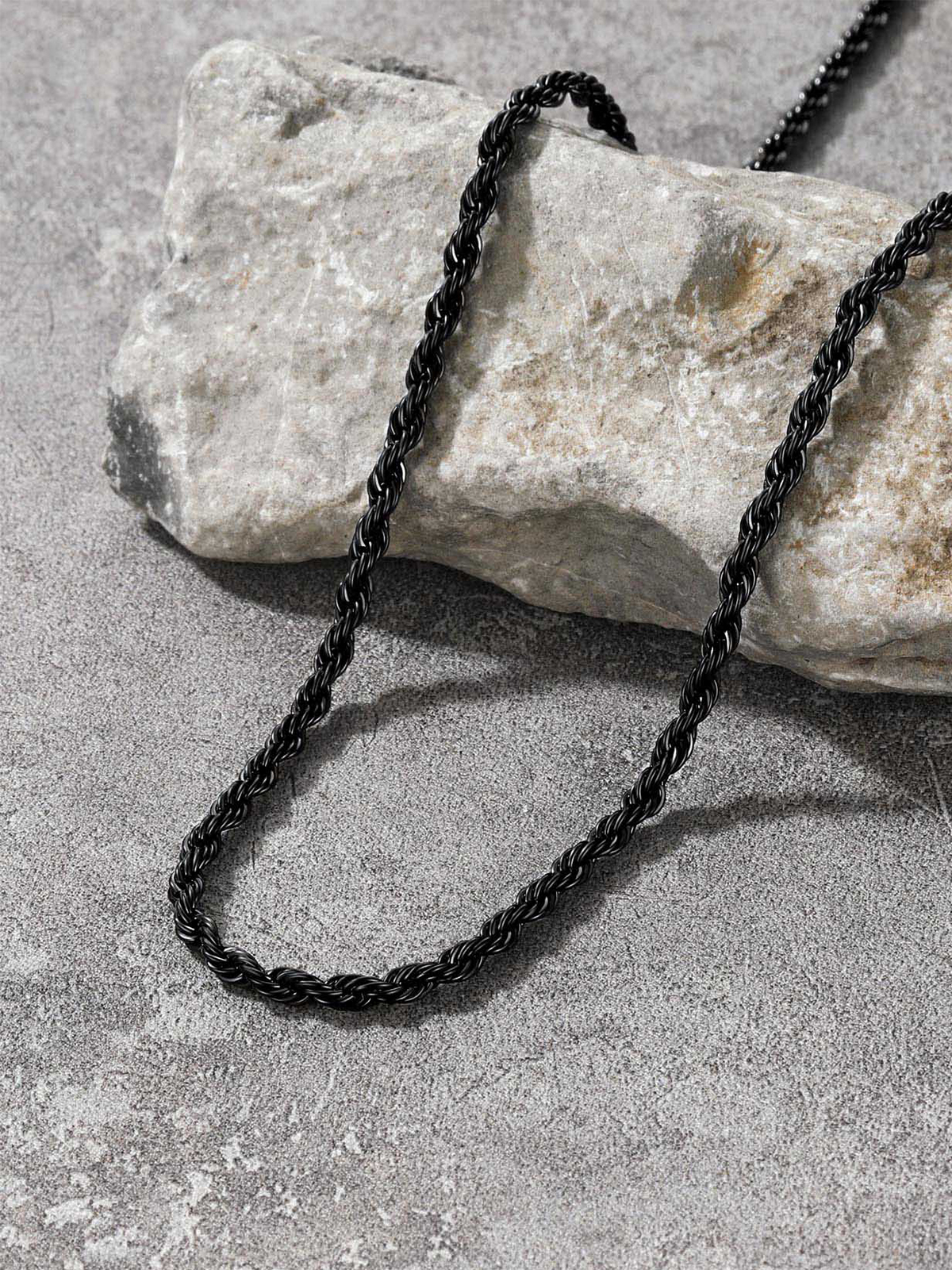 3mm Thick Twisted Rope Chain Necklace in Black Plated