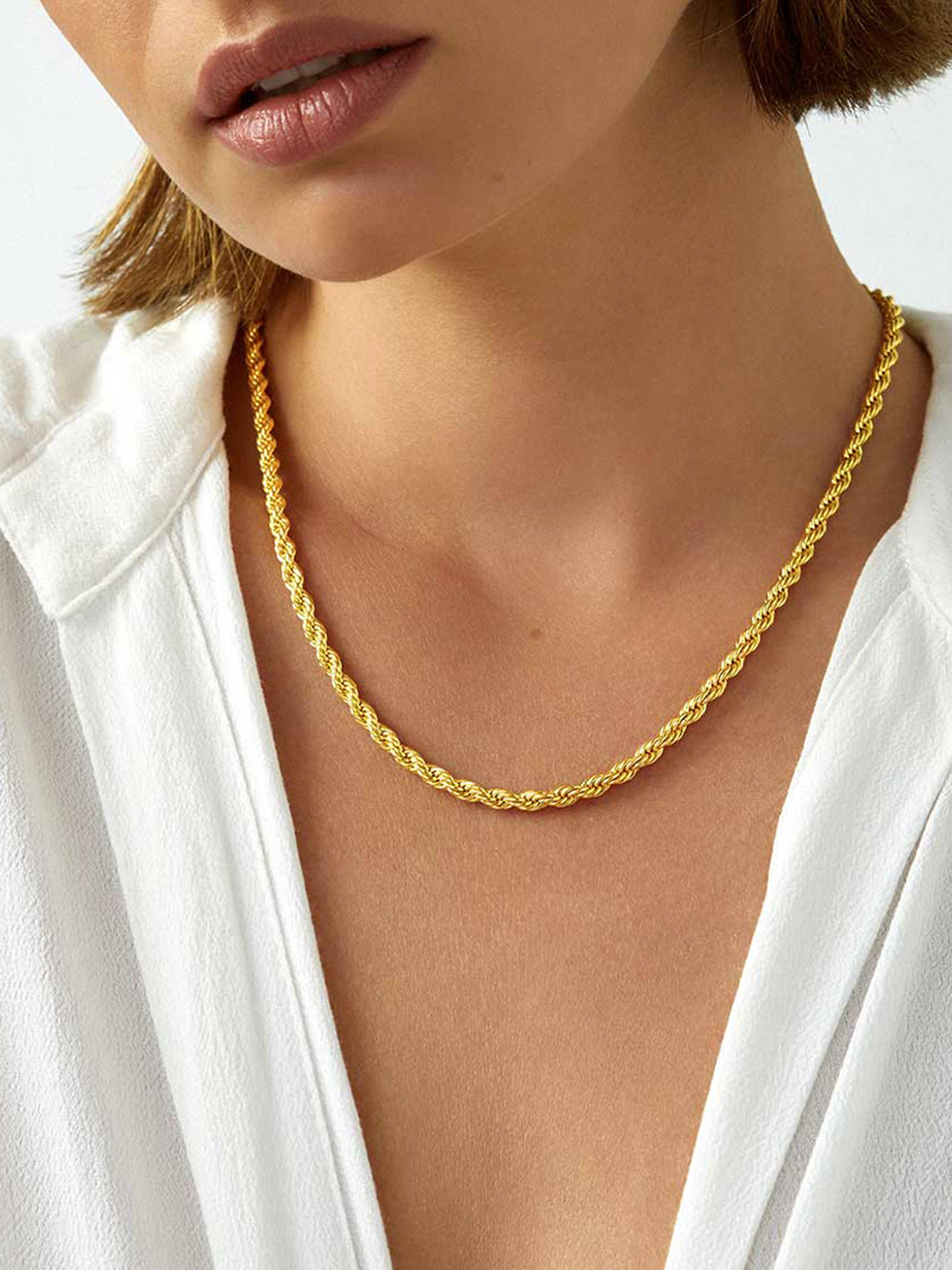 3mm Thick Twisted Rope Chain Necklace in 18K Gold Plated