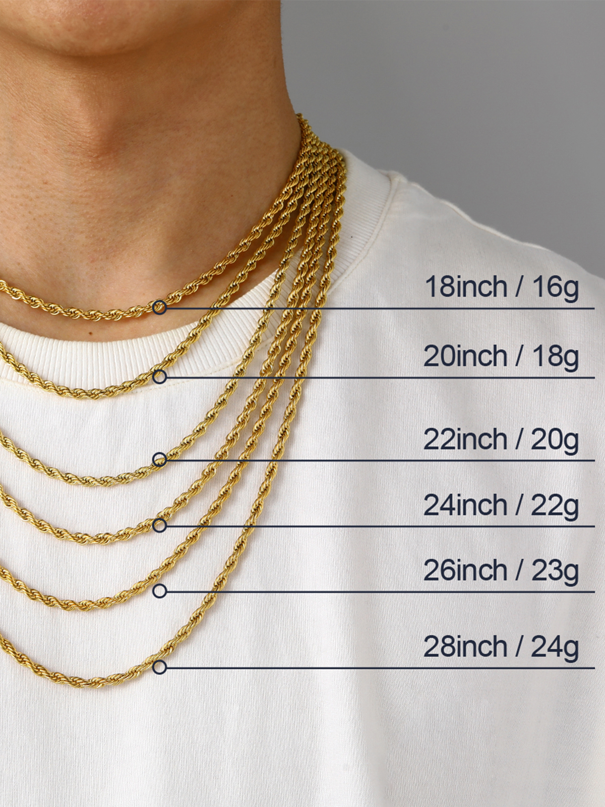 3mm Thick Twisted Rope Chain Necklace in 18K Gold Plated