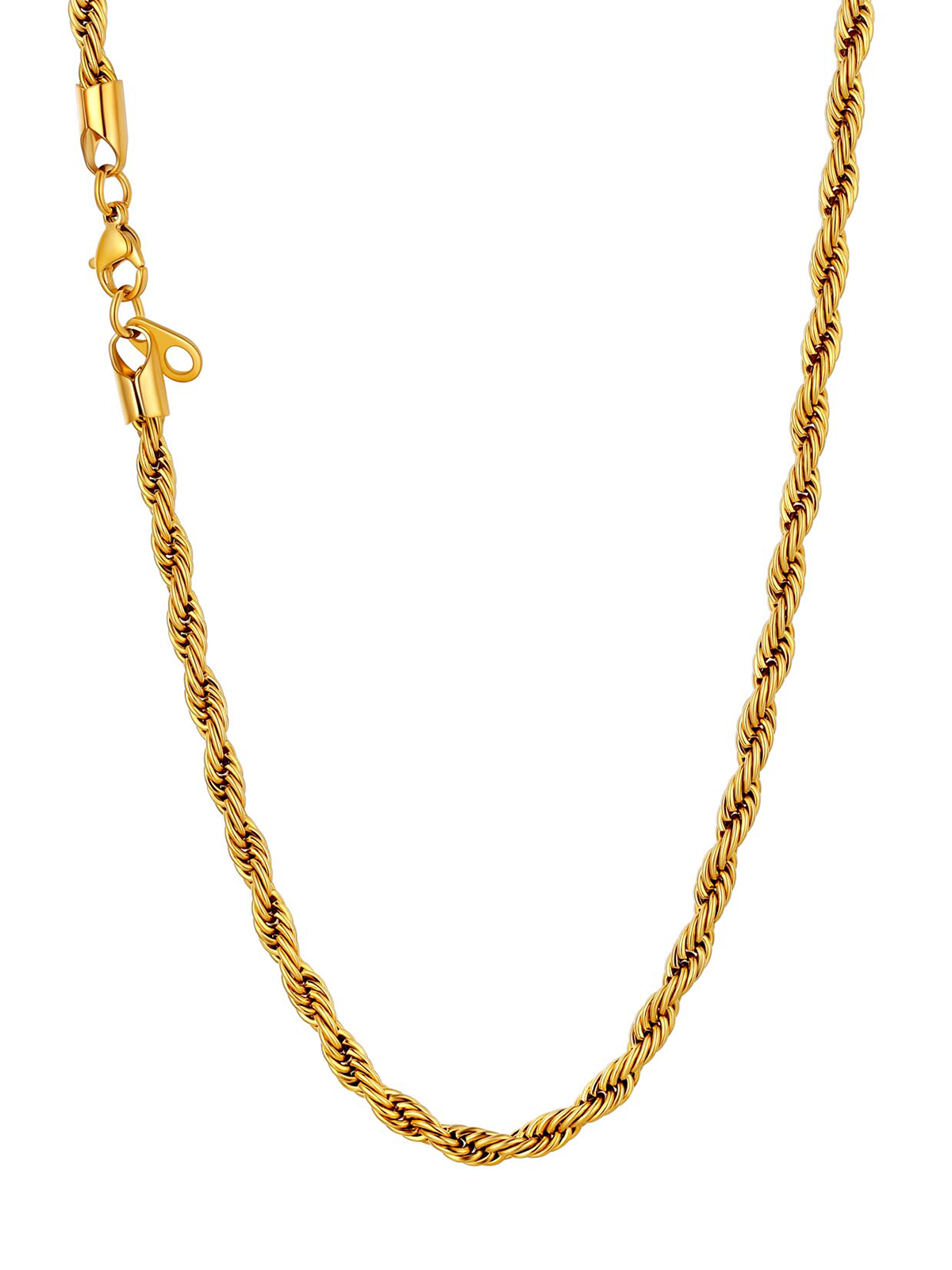 3mm Thick Twisted Rope Chain Necklace in 18K Gold Plated