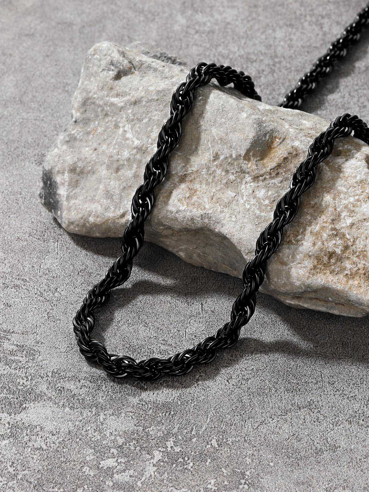 6mm Thick Twisted Rope Chain Necklace in Black Plated