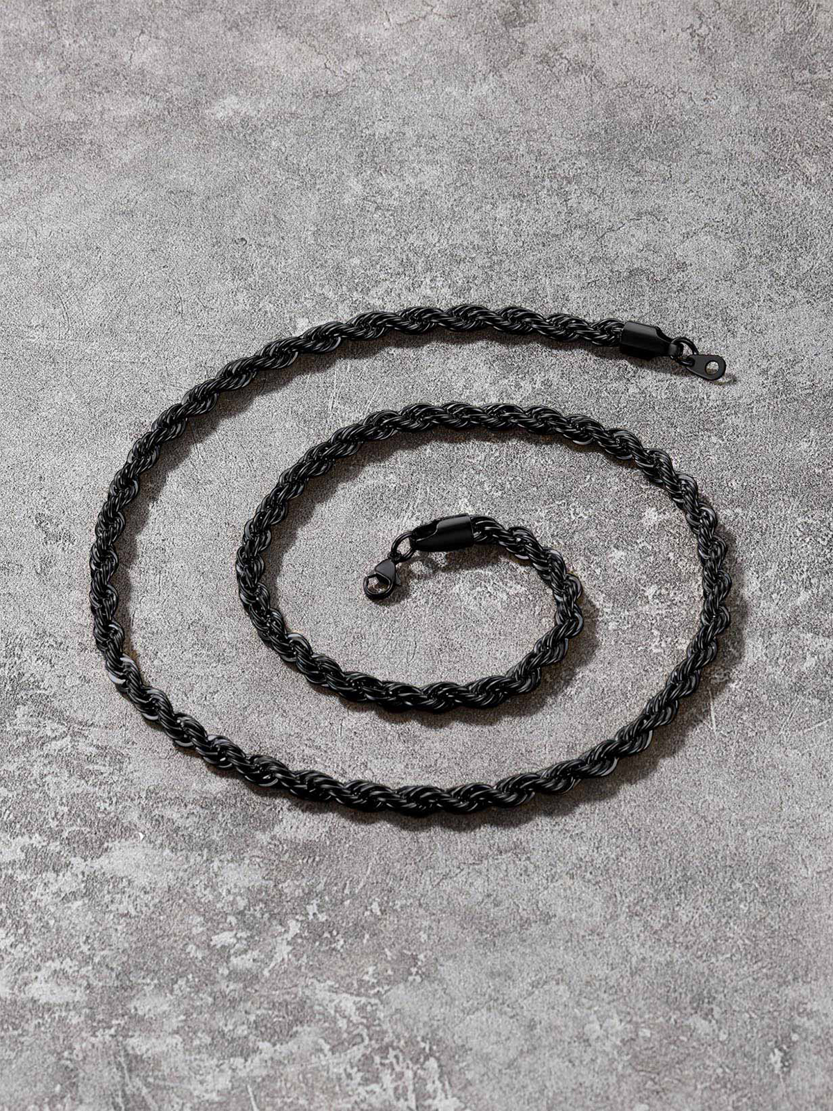 6mm Thick Twisted Rope Chain Necklace in Black Plated