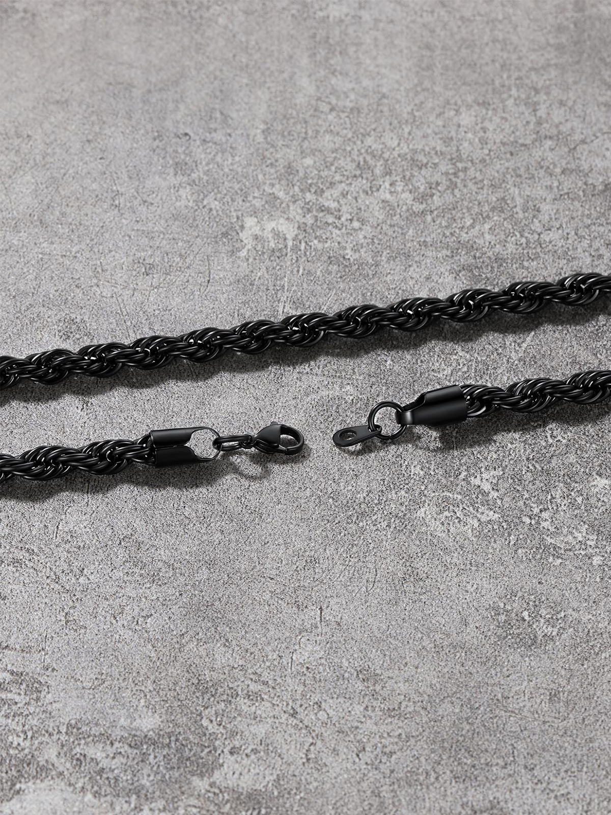 6mm Thick Twisted Rope Chain Necklace in Black Plated