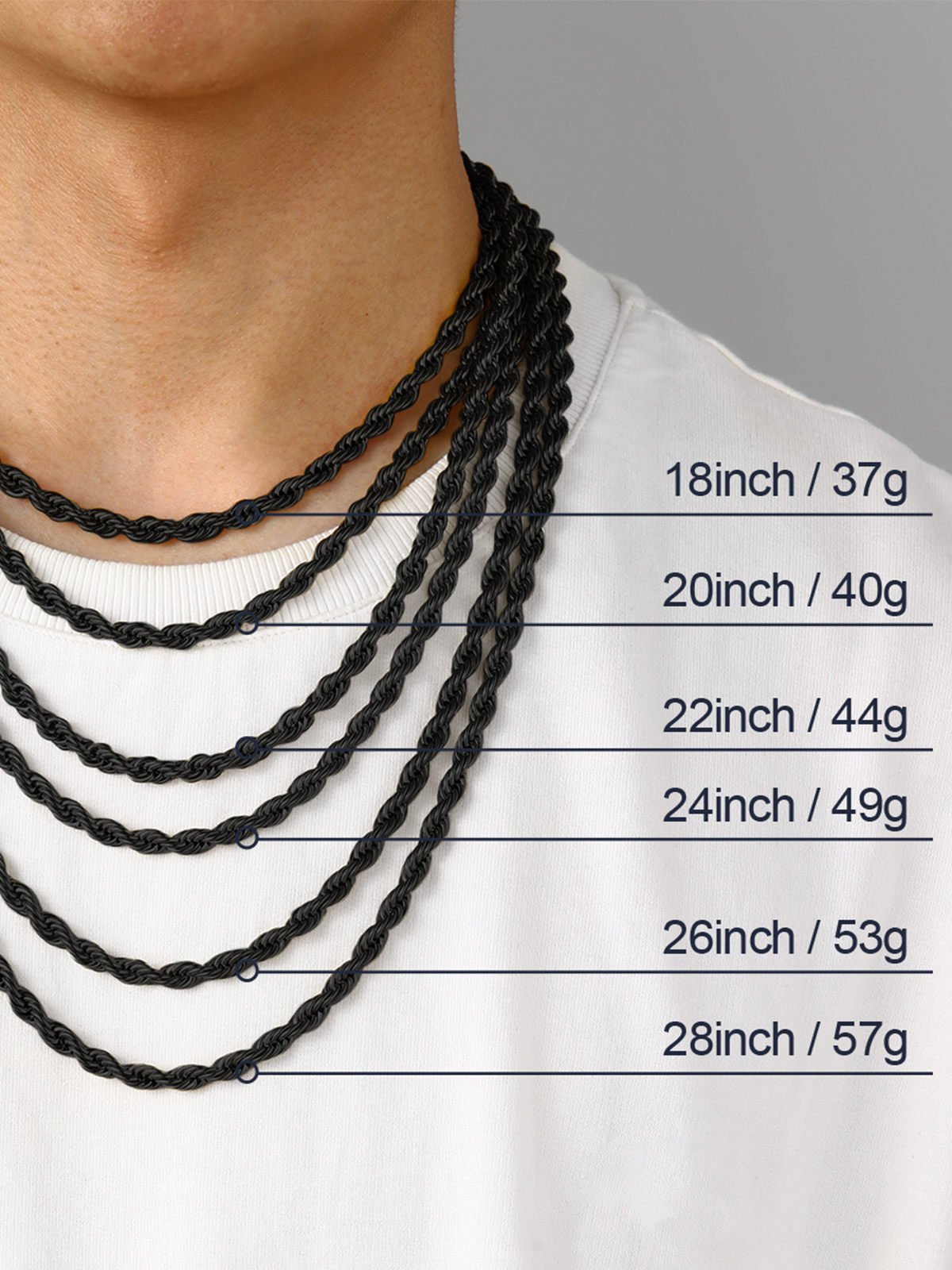 6mm Thick Twisted Rope Chain Necklace in Black Plated