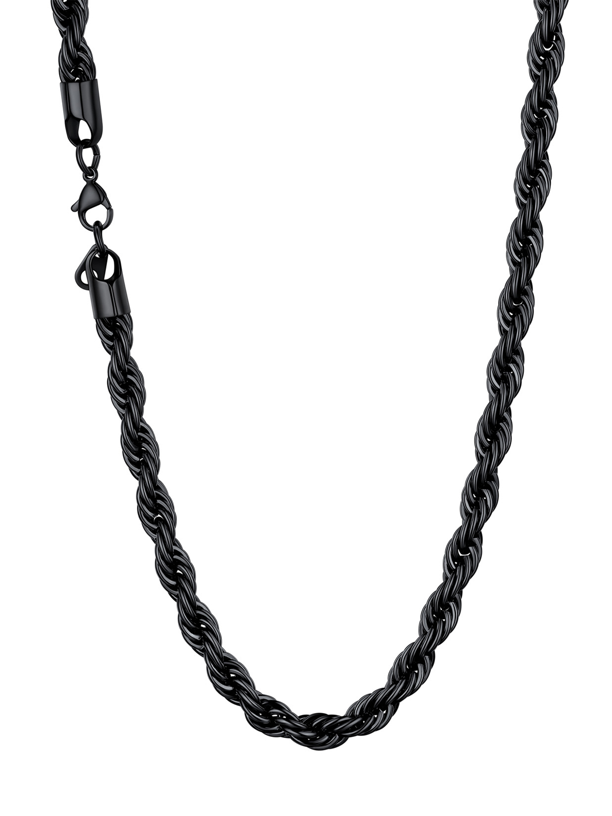 6mm Thick Twisted Rope Chain Necklace in Black Plated