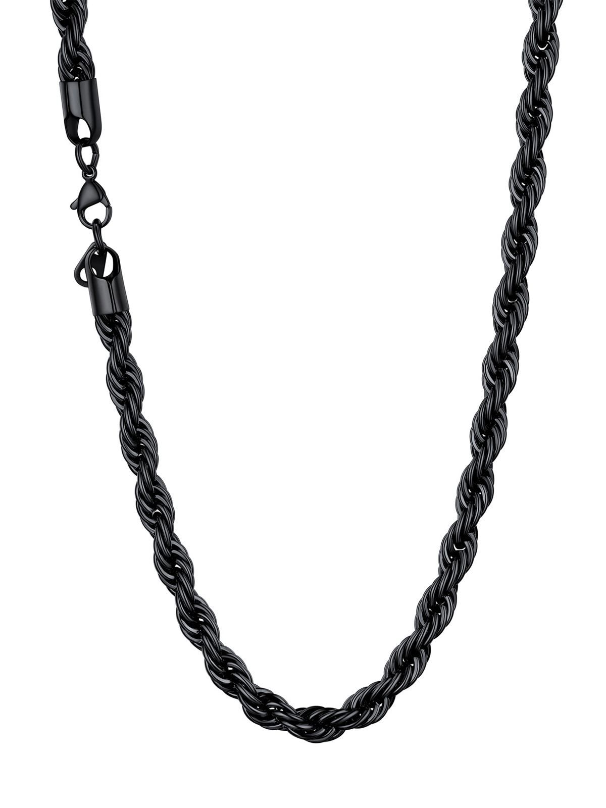 6mm Thick Twisted Rope Chain Necklace in Black Plated