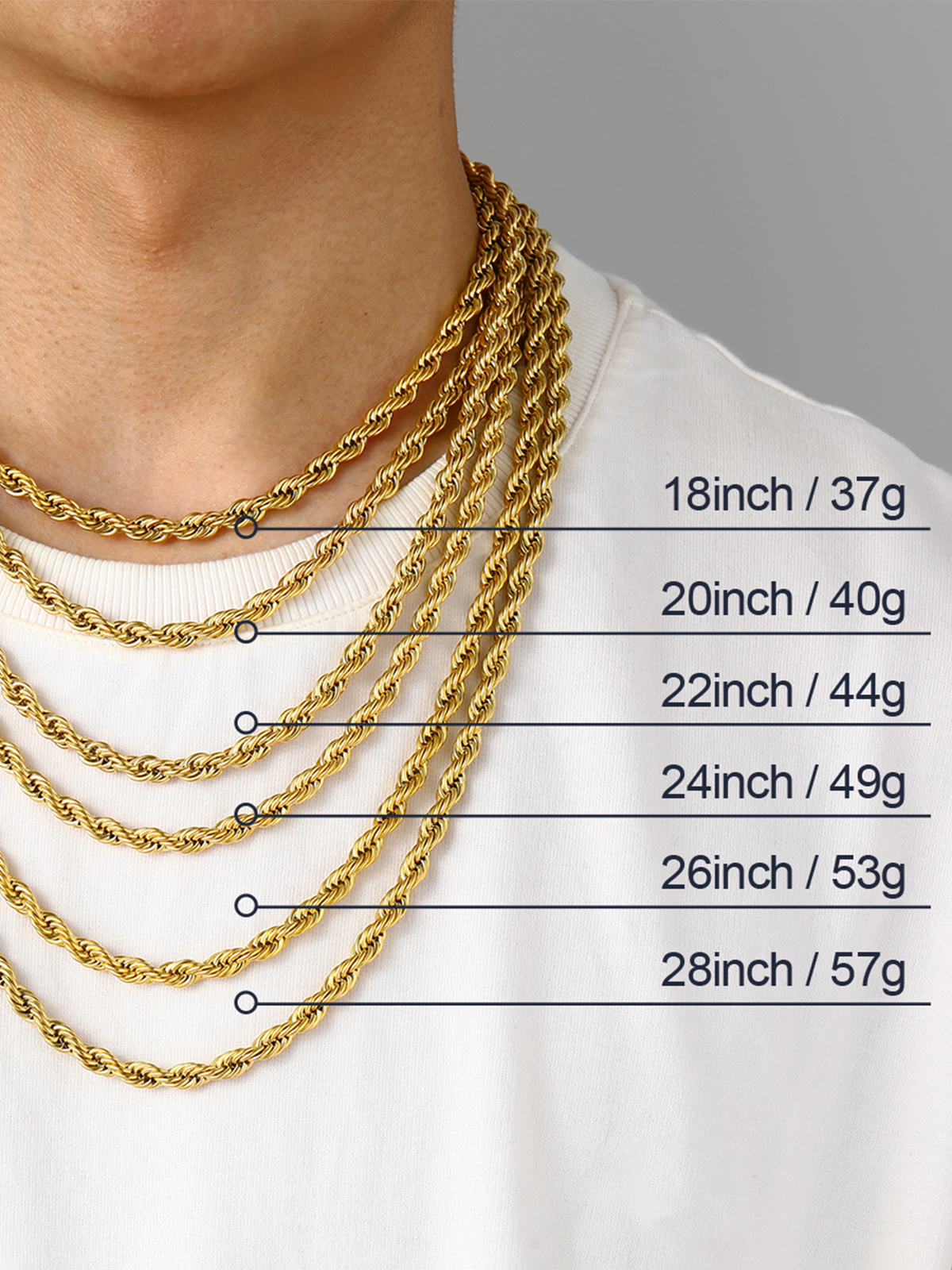 6mm Thick Twisted Rope Chain Necklace in 18K Gold Plated