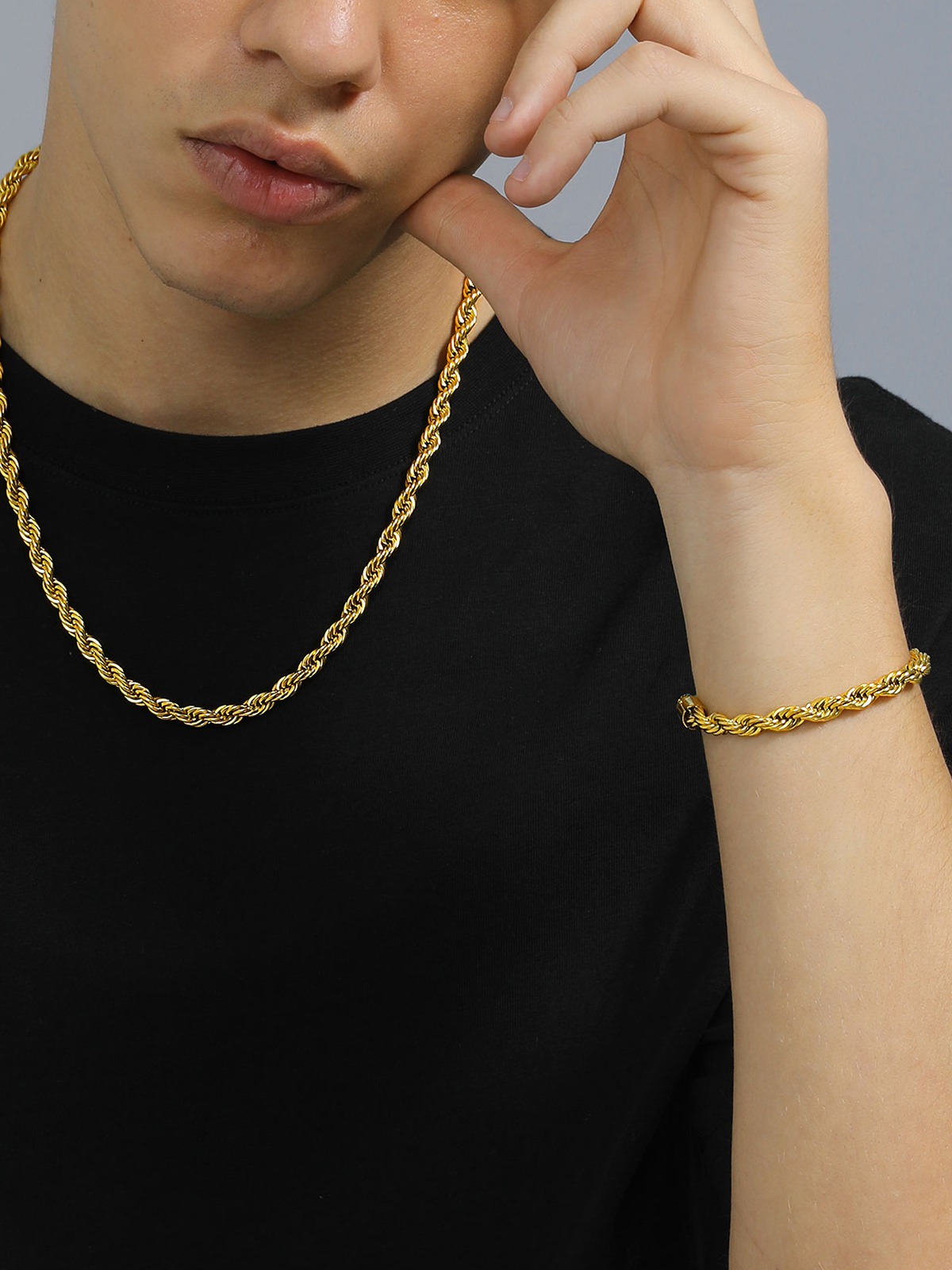 6mm Thick Twisted Rope Chain Necklace in 18K Gold Plated