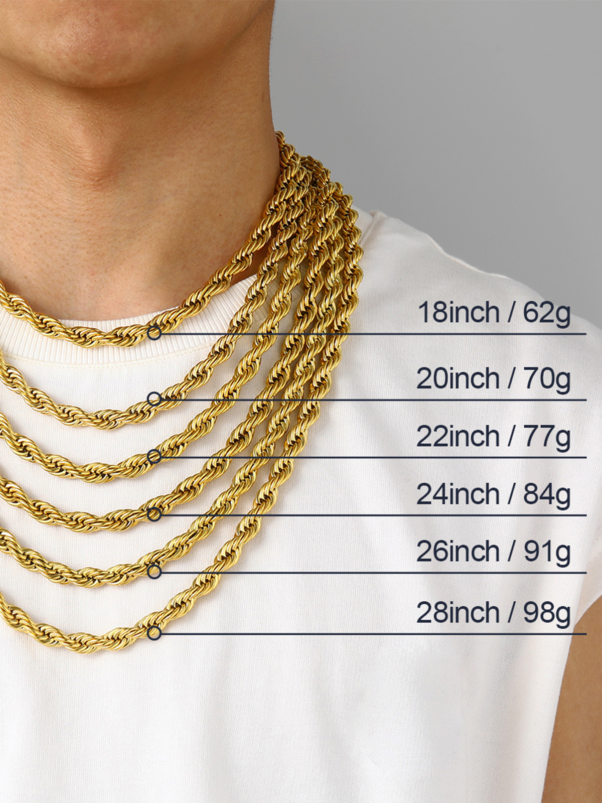 9mm Thick Twisted Rope Chain Necklace in 18K Gold Plated