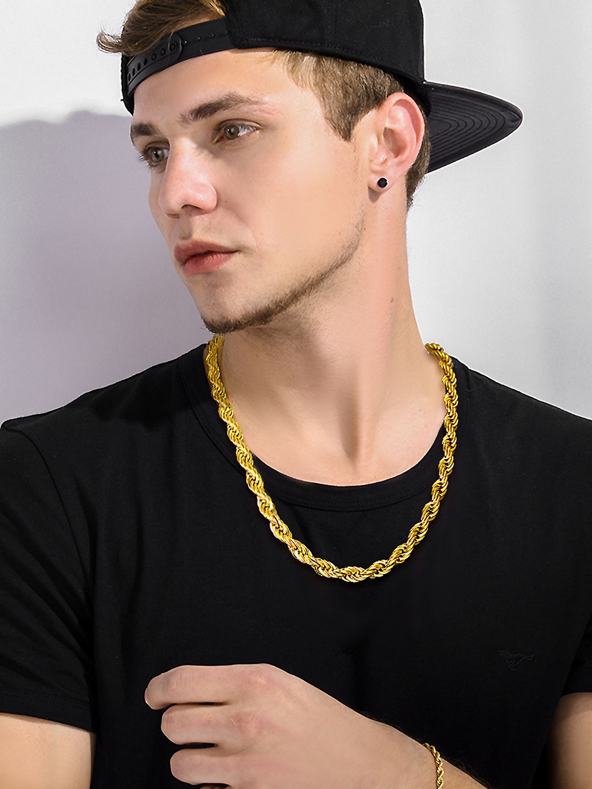 9mm Thick Twisted Rope Chain Necklace in 18K Gold Plated