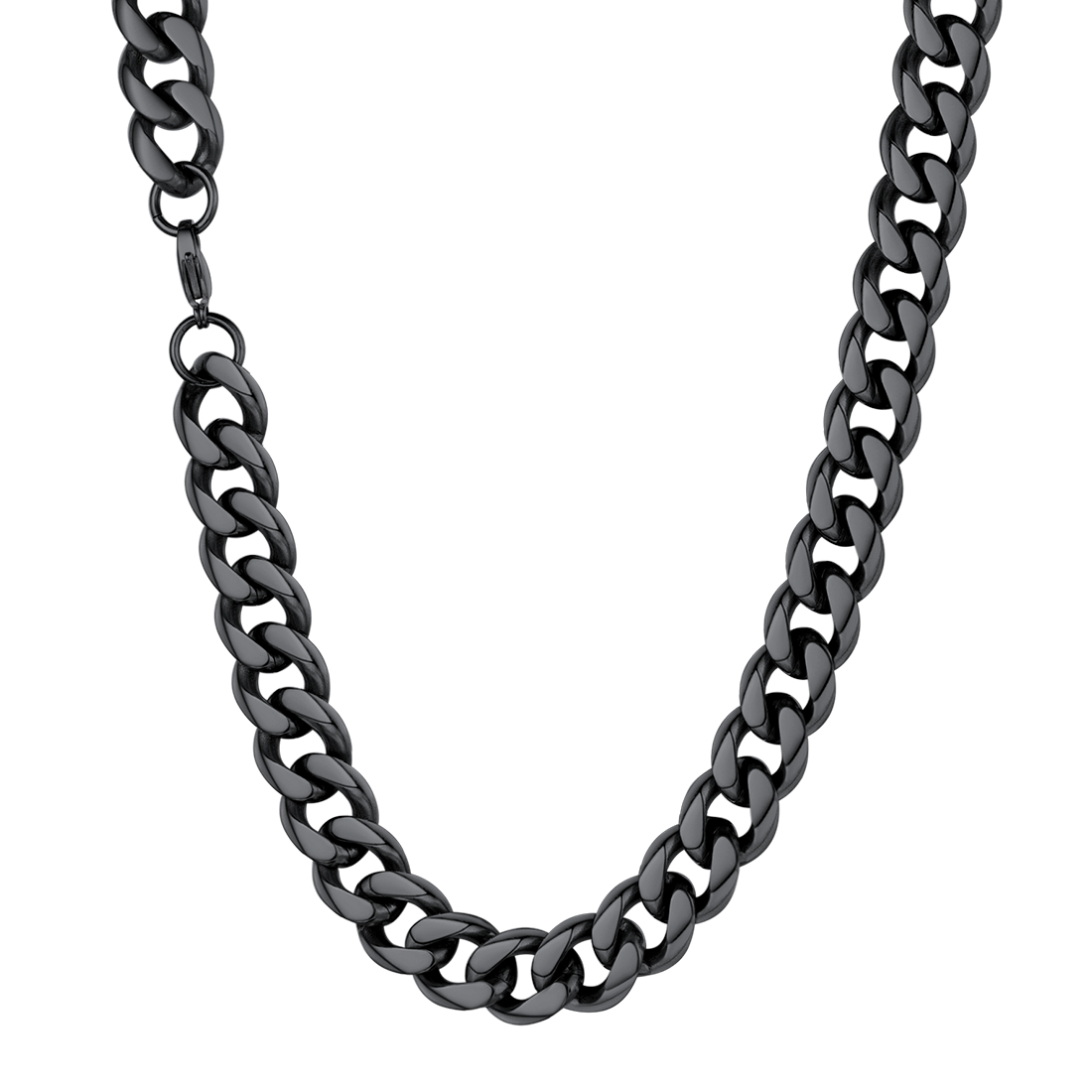 12mm Thick Cuban Chain Necklace in Black Plated