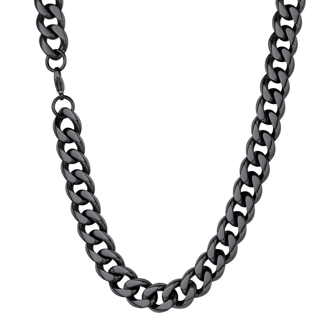 12mm Thick Cuban Chain Necklace in Black Plated
