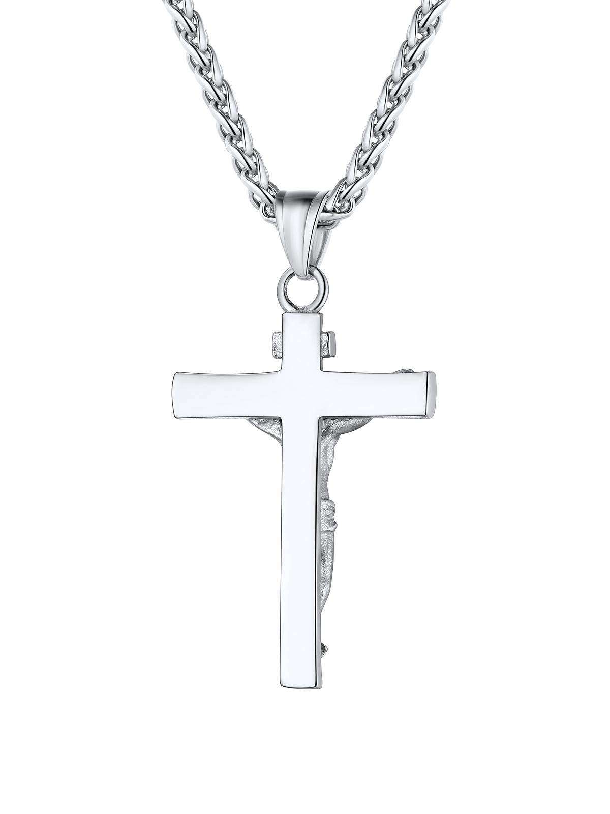 Cross Crucifix Pendant Antique Jesus Necklace in Stainless