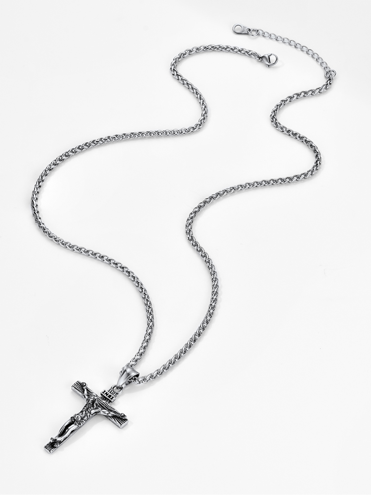 Cross Crucifix Pendant Antique Jesus Necklace in Stainless