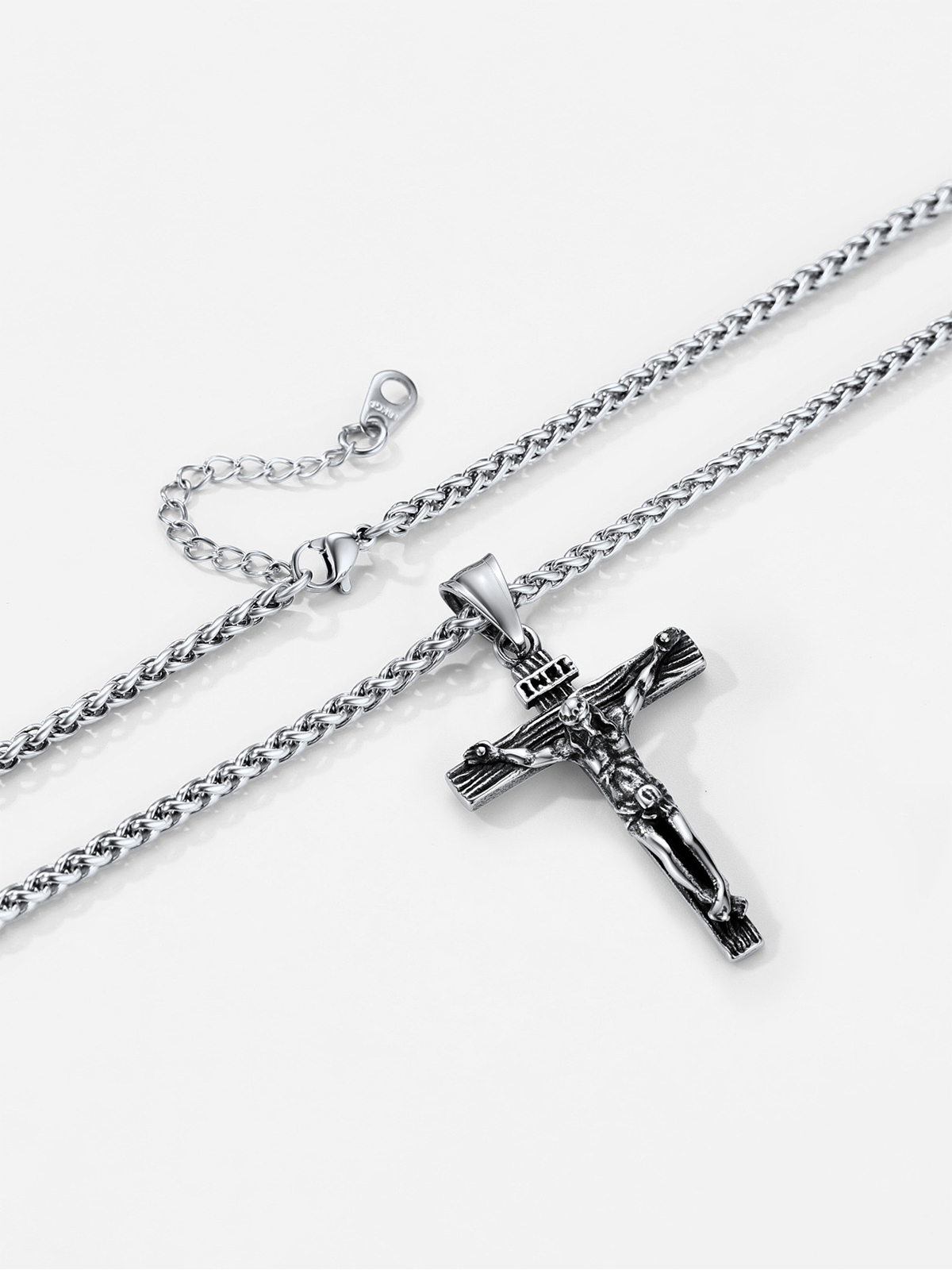 Cross Crucifix Pendant Antique Jesus Necklace in Stainless