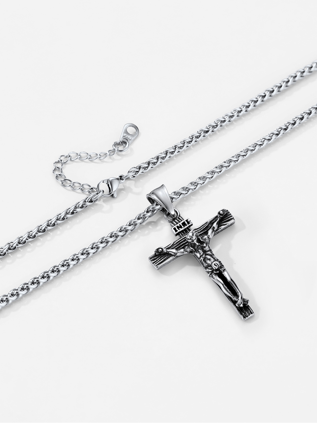 Cross Crucifix Pendant Antique Jesus Necklace in Stainless