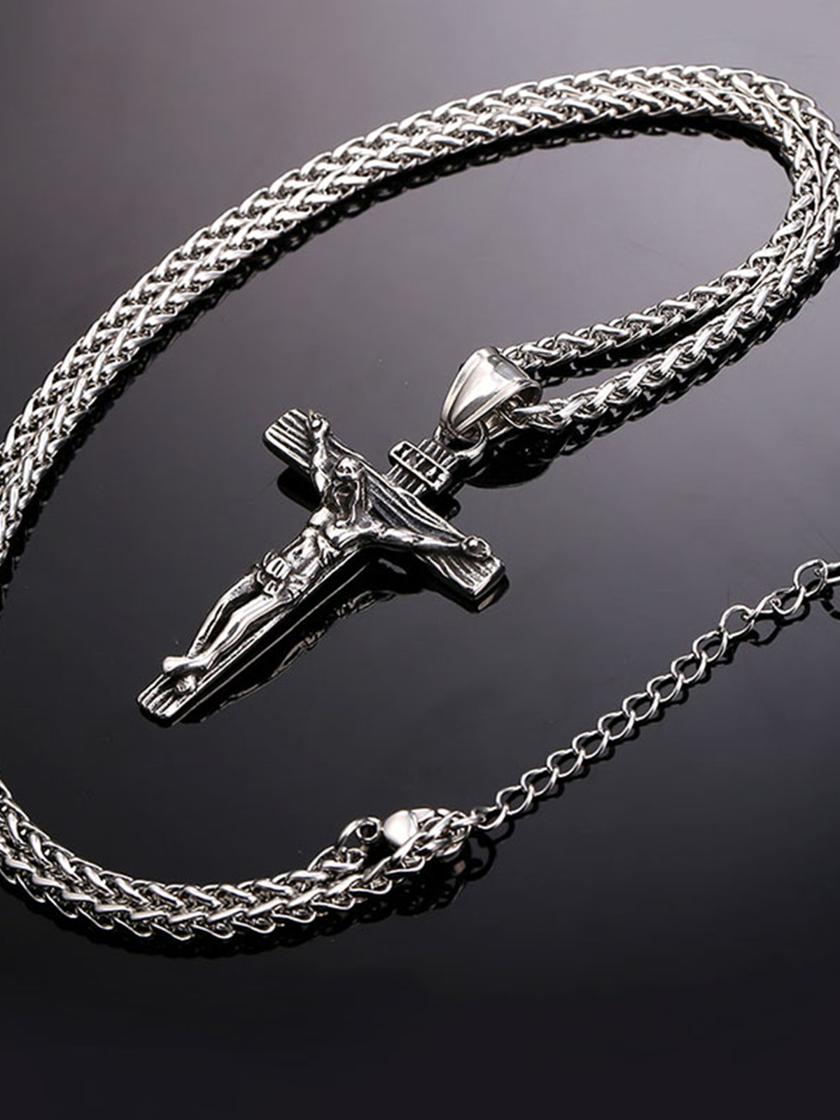 Cross Crucifix Pendant Antique Jesus Necklace in Stainless
