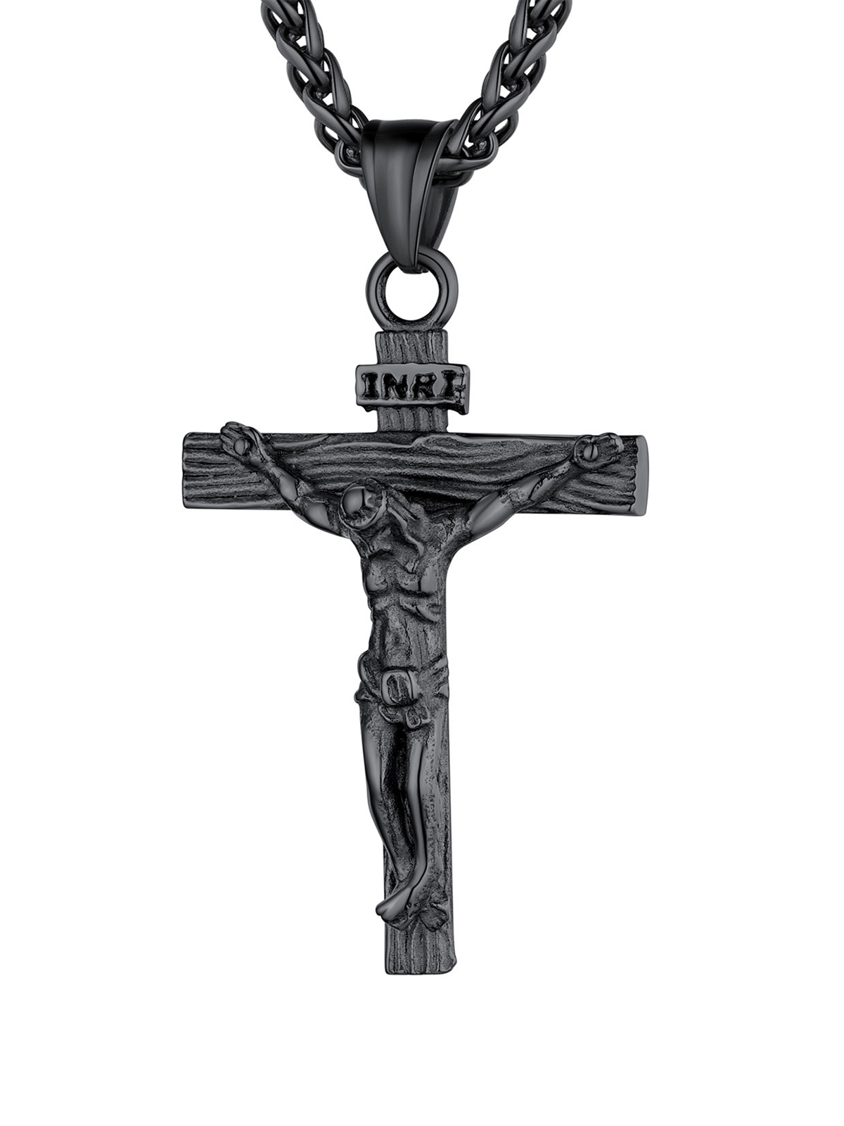 Cross Crucifix Pendant Antique Jesus Necklace in Black