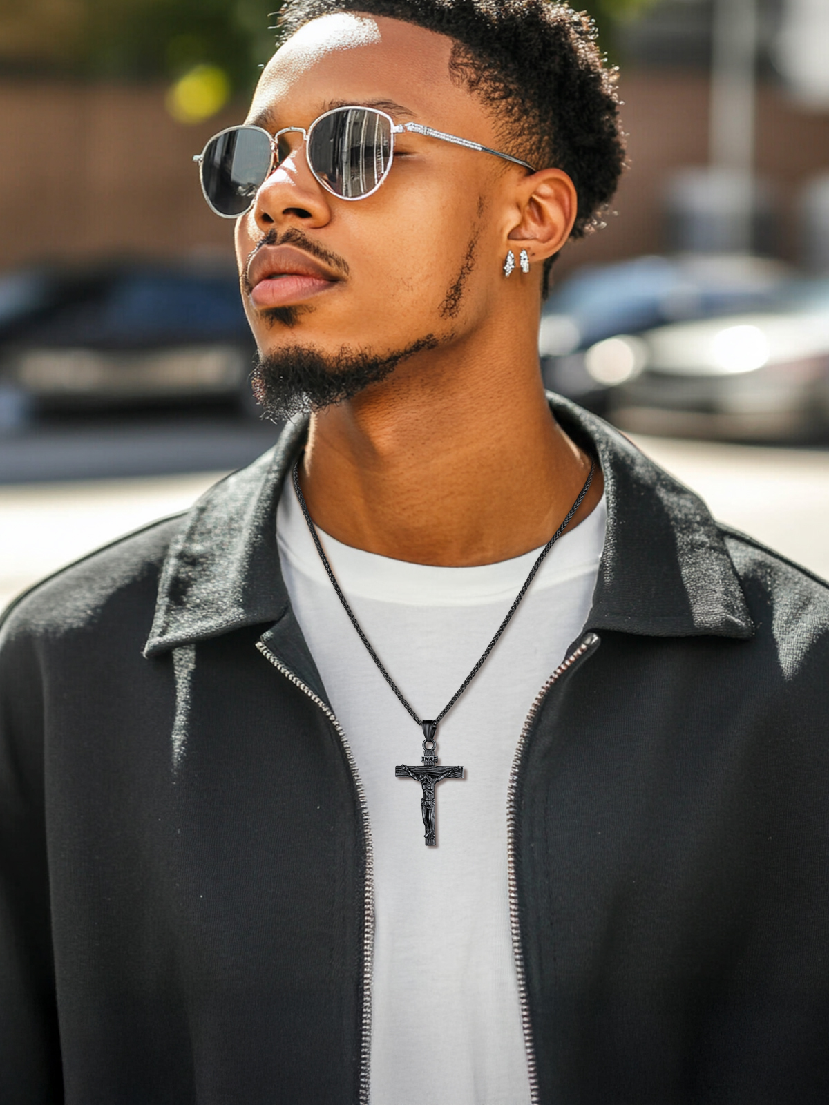 Cross Crucifix Pendant Antique Jesus Necklace in Black