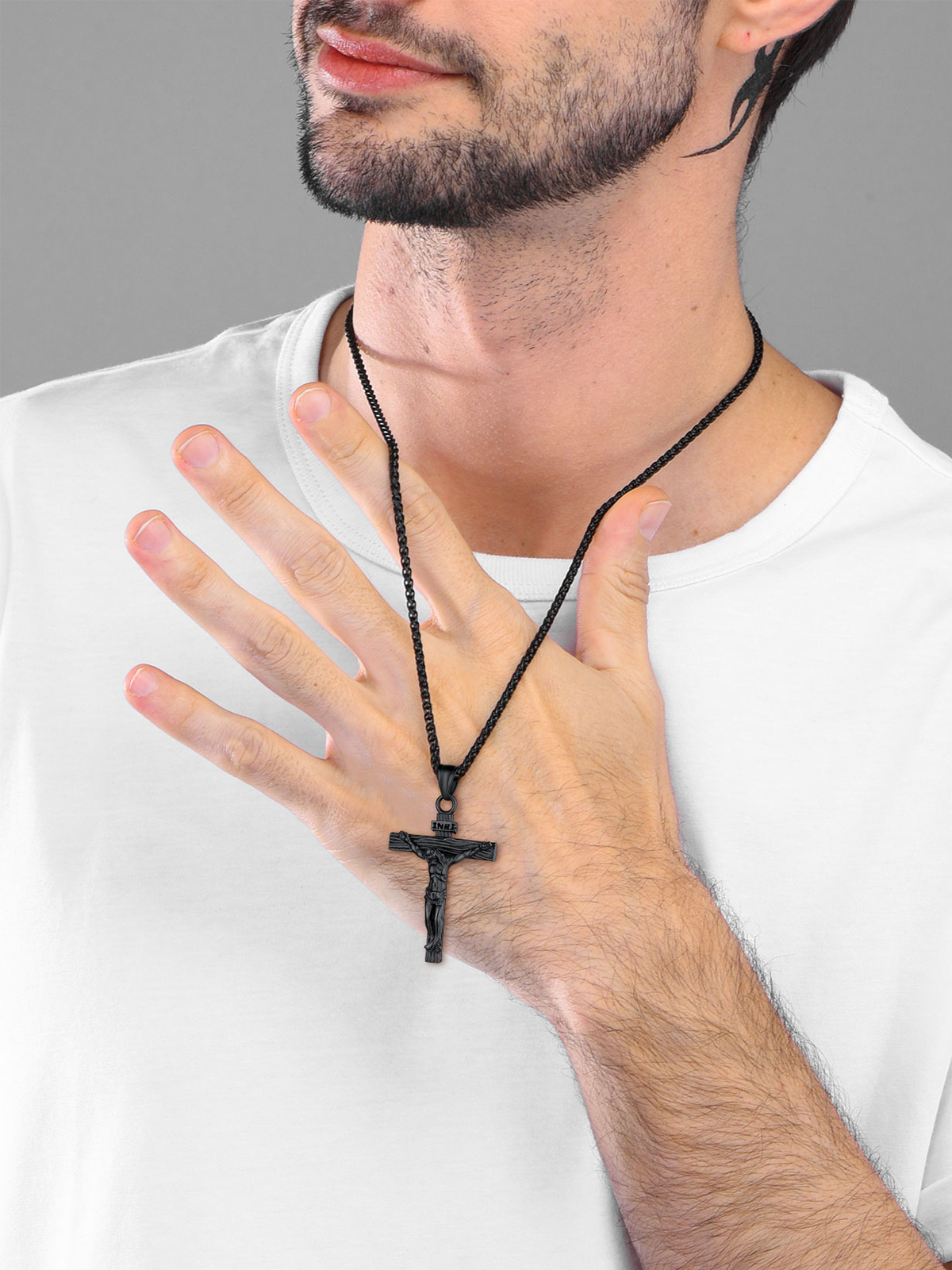 Cross Crucifix Pendant Antique Jesus Necklace in Black