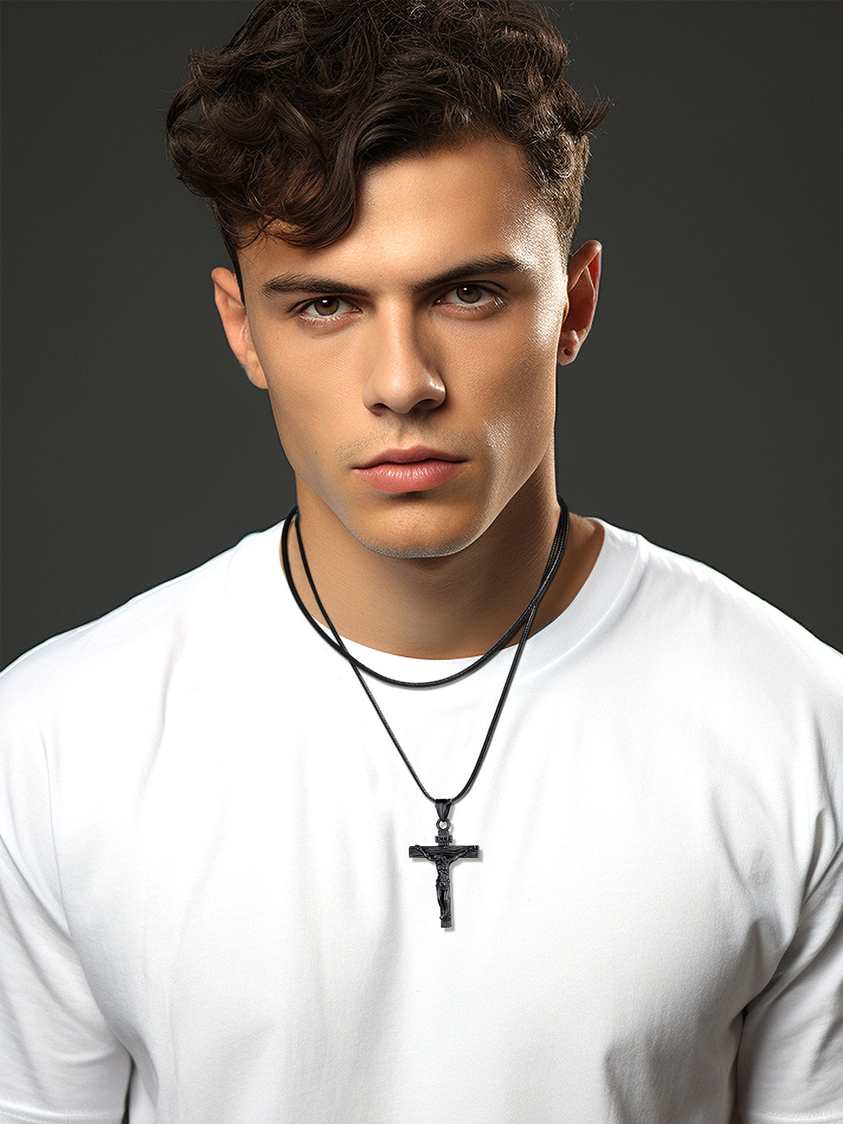 Cross Crucifix Pendant Antique Jesus Necklace in Black