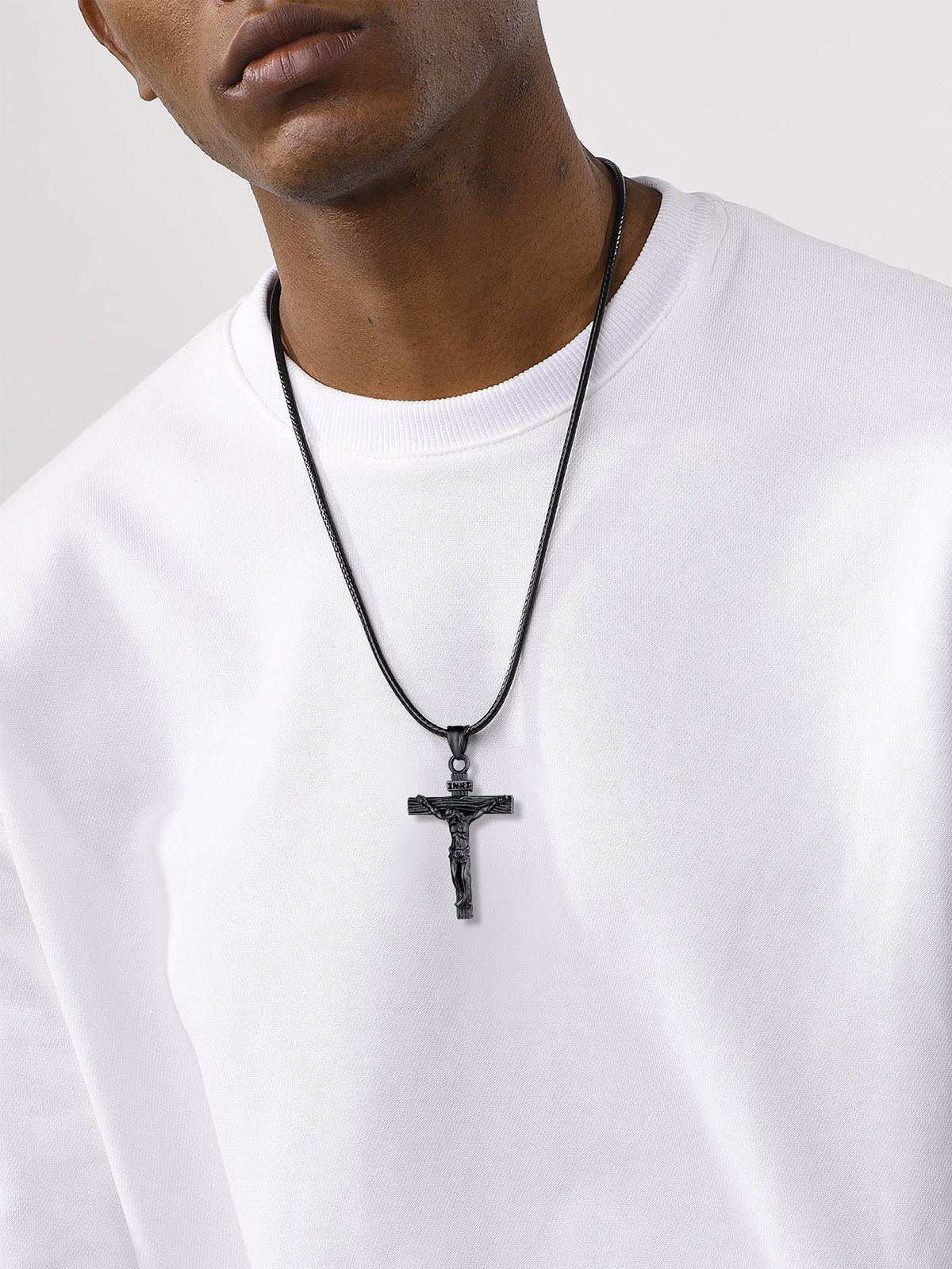 Cross Crucifix Pendant Antique Jesus Necklace in Black