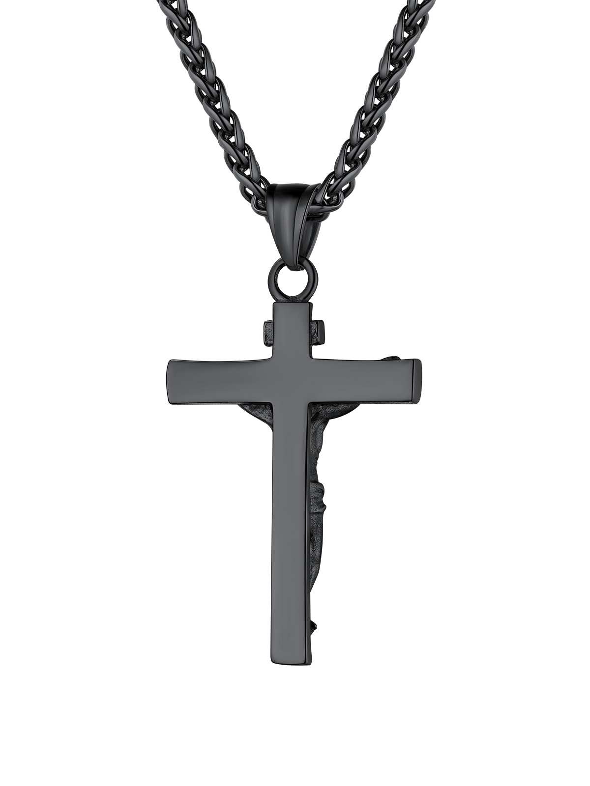 Cross Crucifix Pendant Antique Jesus Necklace in Black