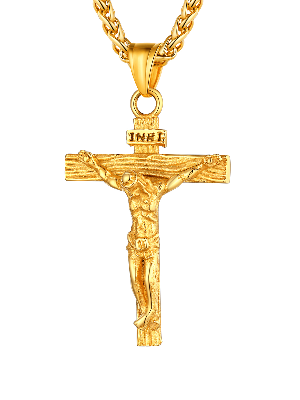 Cross Crucifix Pendant Antique Jesus Necklace in 18K Gold