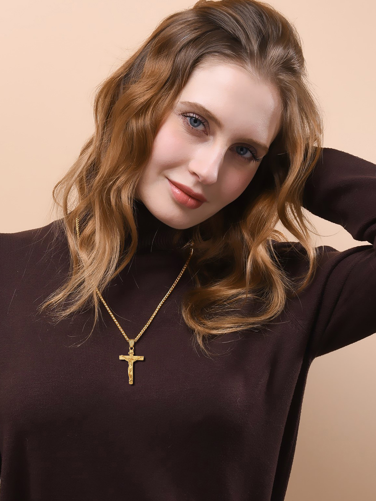 Cross Crucifix Pendant Antique Jesus Necklace in 18K Gold