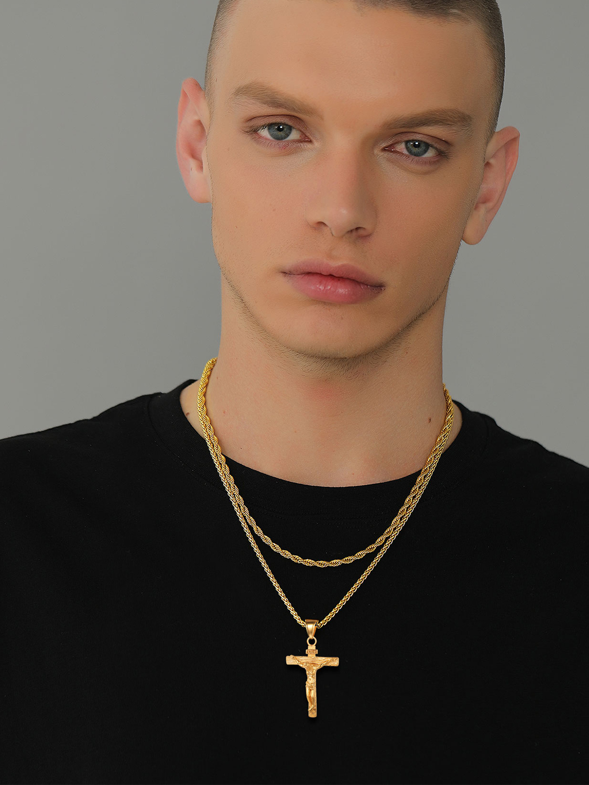 Cross Crucifix Pendant Antique Jesus Necklace in 18K Gold