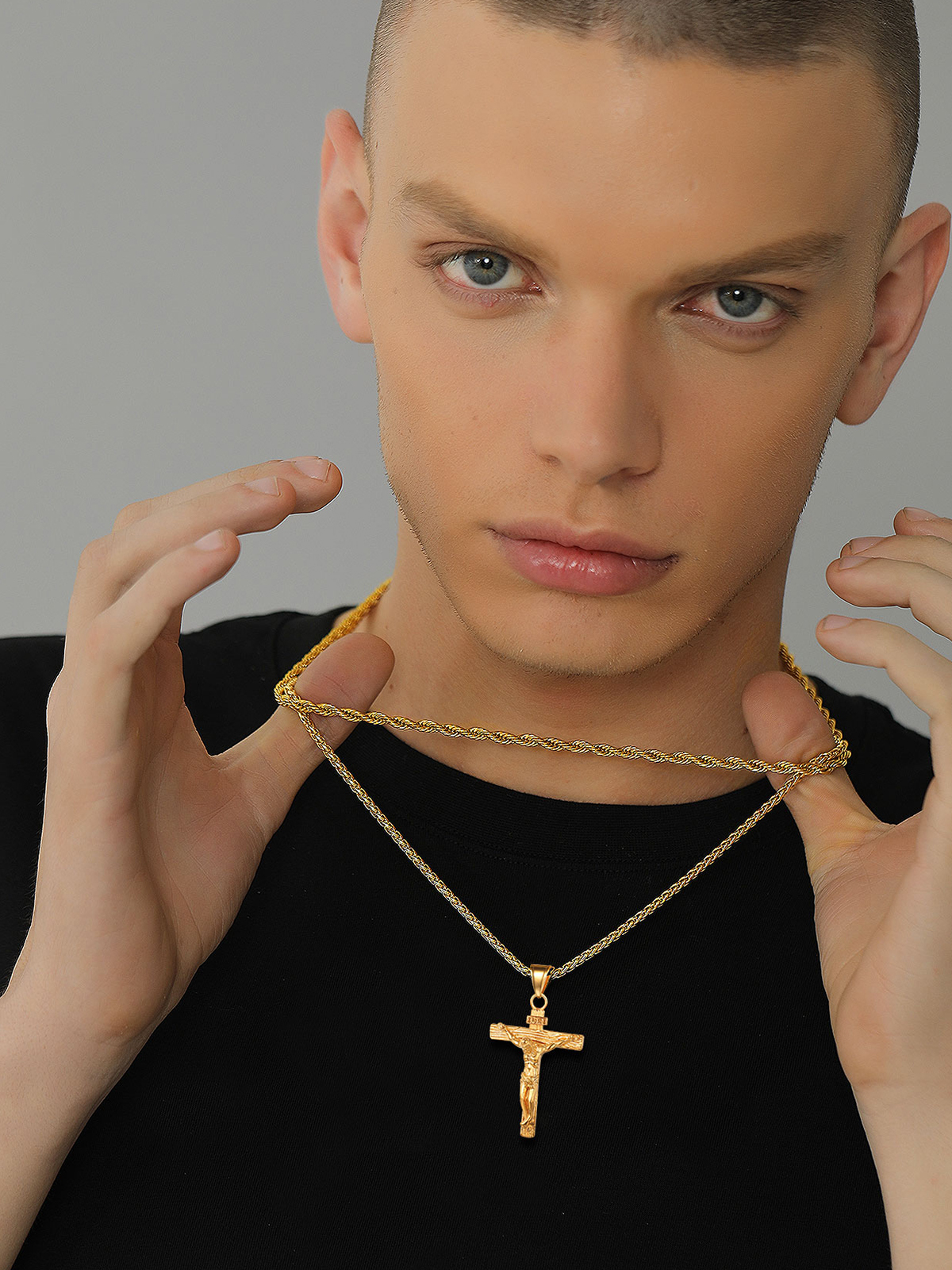 Cross Crucifix Pendant Antique Jesus Necklace in 18K Gold