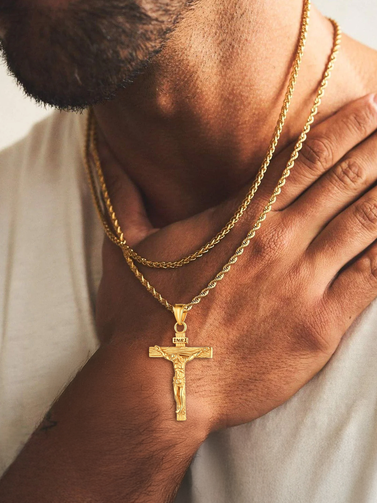 Cross Crucifix Pendant Antique Jesus Necklace in 18K Gold