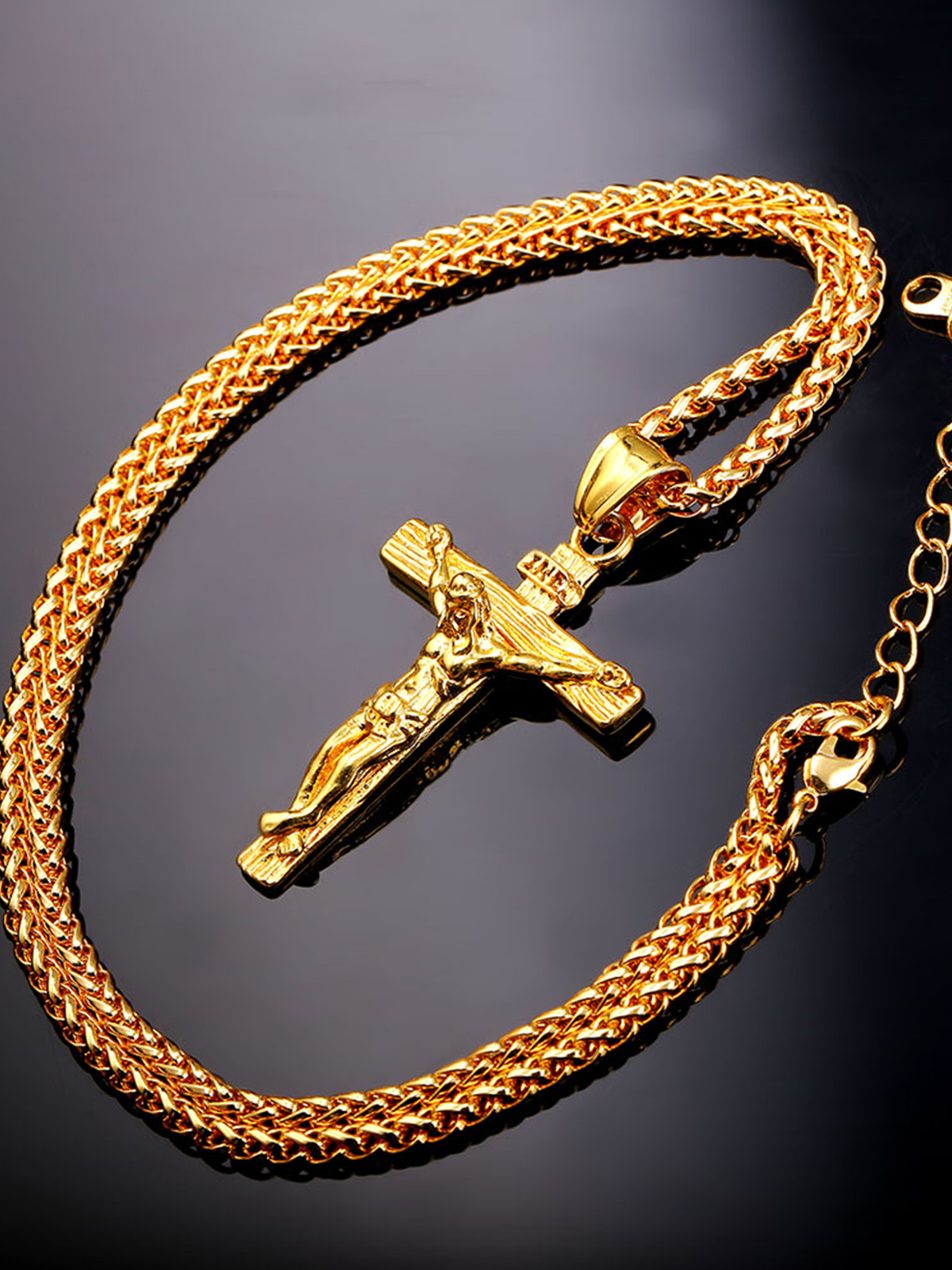 Cross Crucifix Pendant Antique Jesus Necklace in 18K Gold