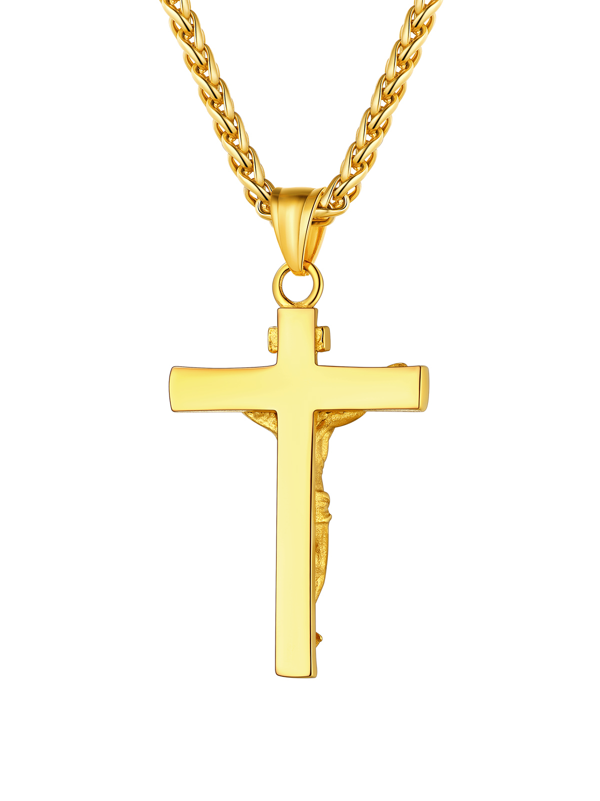 Cross Crucifix Pendant Antique Jesus Necklace in 18K Gold